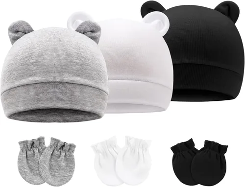 Vista 10 de BQUBO Gorros para Niñas Recién Nacidas Conjunto de Gorro y Manoplas para Bebé Gorros para Infantes con Moño Gorro de Hospital con Manoplas
