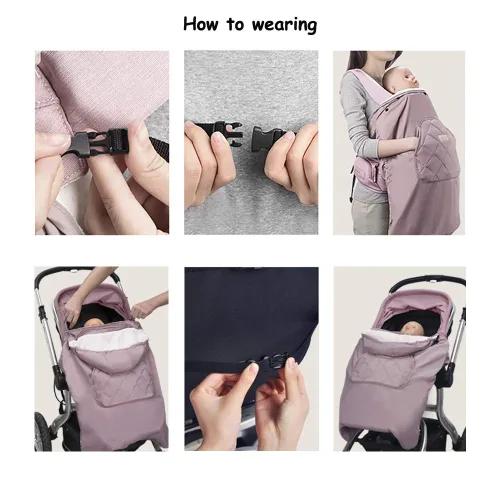 Vista 3 de Bebamour Funda de Invierno para Portabebés Cubierta Universal con Capucha para Todas las Estaciones para Portabebés (A Negro)