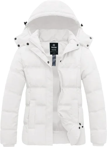 Vista 9 de Wantdo - Abrigo acolchado con capucha para mujer, chaqueta puffer cálida y gruesa de invierno con capucha removible Verde militar