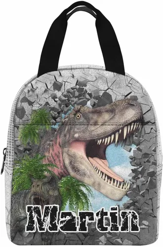 Vista 11 de InterestPrint Bolsa de almuerzo personalizada de mamá papá, bolso de picnic con cremallera de bosque con marco dorado personalizado reutilizable
