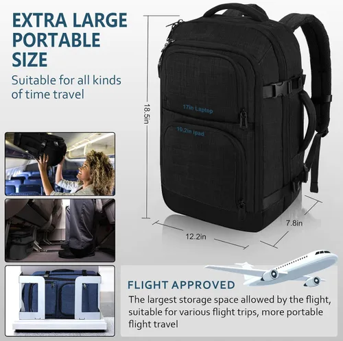 Vista 8 de Dinictis Mochila de viaje para laptop de 40 L para hombres y mujeres, compatible con cuaderno de 17 pulgadas, mochila de maleta aprobada para vuelo