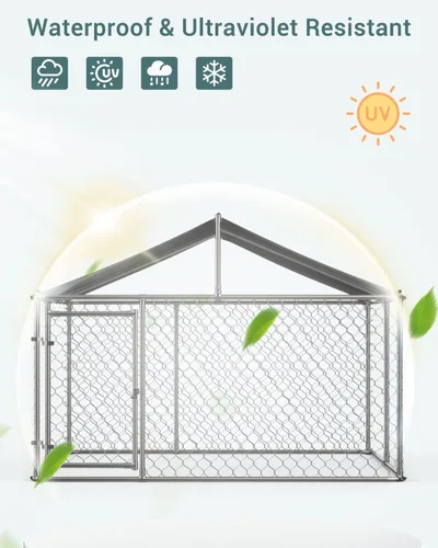 Vista 3 de IchbinGo Perrera grande para perros al aire libre, jaula resistente de acero galvanizado para perros con cubierta impermeable resistente a los rayos