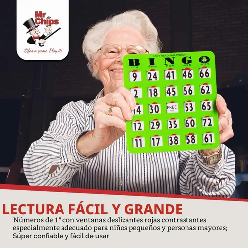 Vista 6 de MR CHIPS Tarjetas de bingo con punta de dedo de impresión grande a prueba de atascos y fáciles de leer con ventanas deslizantes, color verde