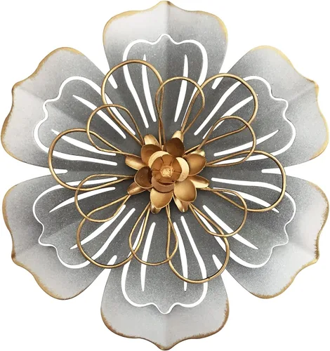 Vista 12 de Decoración artística de pared de flores de metal, escultura floral moderna y rústica de 8.3 pulgadas, hierro envejecido para colgar en la pared