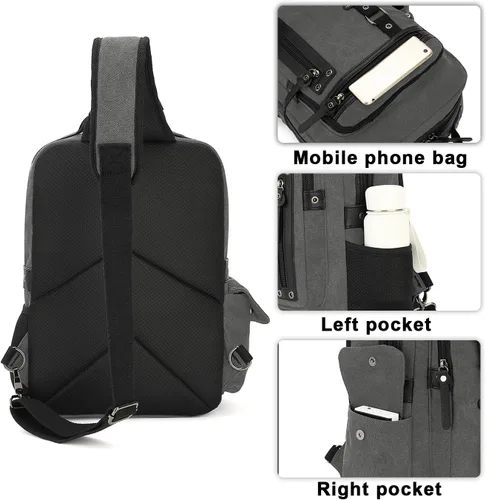Vista 4 de Bolsa de mensajero vintage, mochila de lona para viajes, bolsa de hombro para hombre, bolsa de doble uso para transporte de mano y transporte cruzado