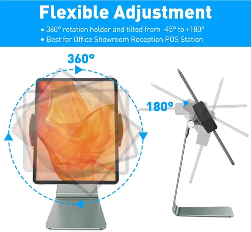 Vista 6 de AboveTEK Elegante soporte para tableta, soporte de aluminio para tabletas de 7 a 13 pulgadas, quiosco de escritorio compatible con iPad Pro Air Gris