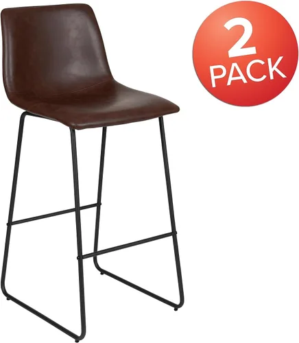 Vista 4 de Flash Furniture Reagan - Taburetes de bar LeatherSoft de 30 pulgadas con reposapiés, taburetes de barra de estilo moderno de mediados de siglo