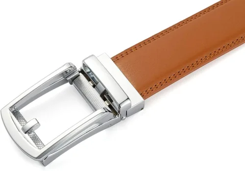 Vista 5 de Cinturón de vestir cafénegro para hombre, con trinquete y hebilla automática, con ajuste de 35mm de ancho