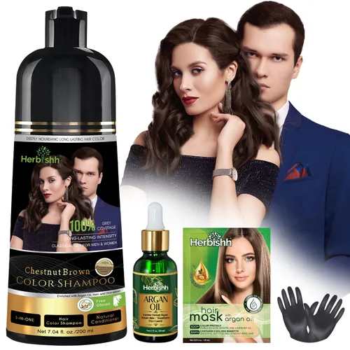 Vista 14 de Herbishh Champú Color Cabello Negro 6.8 fl oz+ Aceite Cabello 1 fl oz+ Aceite de argán y negro