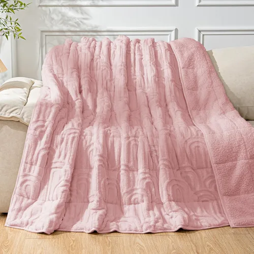 Vista 35 de Cottonblue Manta con peso de jacquard de 15 libras para adultos, tamaño individual, manta de forro polar sherpa ultrasuave para relajarse y dormir