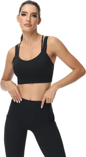 Vista 3 de Attifall Sujetador deportivo con tirantes y copa CD, espalda cruzada, para yoga, entrenamiento, correr, gimnasio, deportes