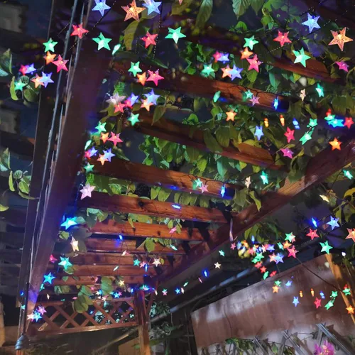 Vista 5 de 50 pies 120 LED luces de cuerda solares de hadas para exteriores, impermeables, luces decorativas de estrella centelleante para jardín, poste