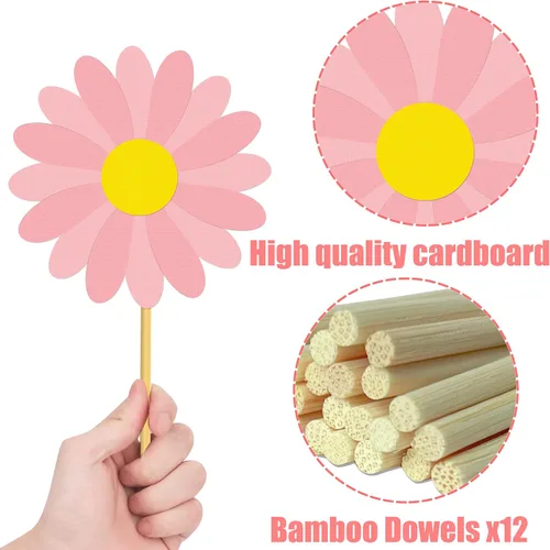 Vista 4 de 12 piezas de centro de mesa con temática de margaritas Groovy Spring Flower Centers para mesa de los años 70, decoración de margaritas de crisantemo