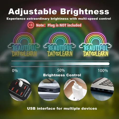 Vista 4 de Letrero de neón de lectura con brillo ajustable para lectura en el aula, letrero de pared y luz LED de neón para estudiantes, rincón de lectura