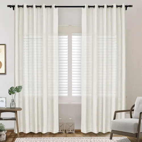 Vista 3 de Frelement Paneles de cortinas de lino transpirables para techo alto, loft, dormitorio, cortinas de oscurecimiento de habitación, cortinas con ojales