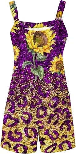 Vista 6 de PANOEGSN Womens Summer Cute Front Tie Short Jumpsuits Leopard Sleeveless Rompers Spaghetti Strap Baggy Overalls with Pockets