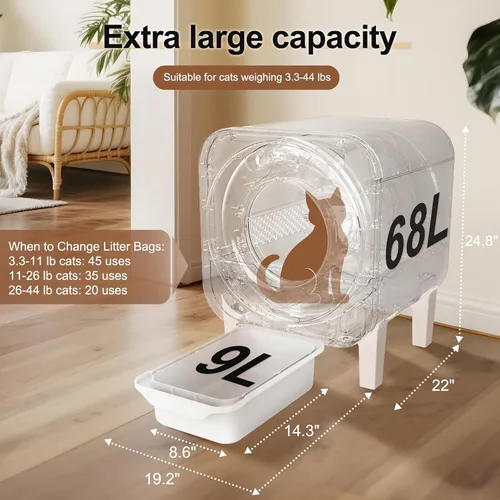 Vista 3 de Caja de arena de autolimpieza para gatos múltiples, sensores de seguridad