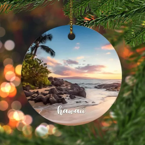 Vista 4 de Hawaii City Scene Building Cityscape Natural Landscape Decorative Ceramic Christmas Ornament for Xmas Tree Hanging Keepsake Holiday Ornaments