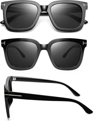 Vista 3 de Wzerry Gafas de sol polarizadas para mujer, gafas de sol clásicas retro con marco cuadrado, protección UV400