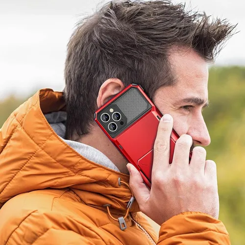 Vista 7 de Vofolen Funda para iPhone 15 Pro con tarjetero y 4 tarjetas de doble capa resistente a prueba de golpes, ranura oculta para tarjetas protectora Rojo