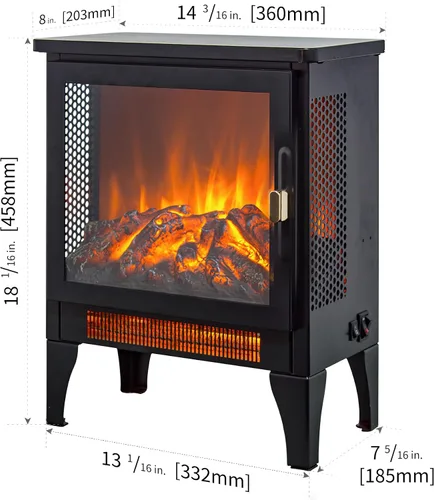 Vista 2 de Calentador eléctrico independiente de chimenea de 17 pulgadas con efecto de llama 3D (negro, 17 pulgadas)