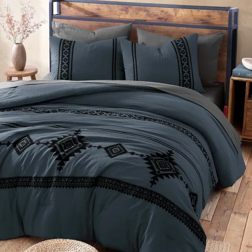 Vista 3 de MaiRêve - Juego de edredón de tamaño completo con bordado, juego de ropa de cama estilo granja occidental boho de 7 piezas, juego de edredón