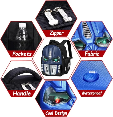 Vista 5 de ACEIOT Mochila para niños para la escuela, mochila para niños con bolsa de almuerzo y estuche para lápices, mochila robot para niños, mochila