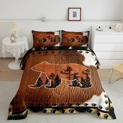 Vista 8 de Juego de ropa de cama de oso para niños y adolescentes, juego de edredón de animales salvajes para niños, adolescentes, naturaleza, vida silvestre