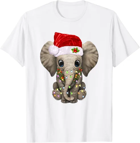 Vista 57 de Lindo elefante de Navidad luz divertido elefante amante de Navidad regalo camiseta Negro