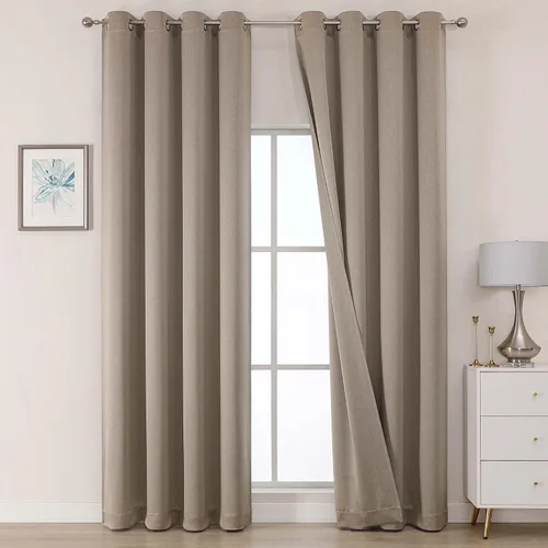 Vista 45 de OWENIE Cortinas 100% opacas de 63 pulgadas de largo, 2 paneles para dormitorio, sala de estar, cortinas superiores con ojales con aislamiento Negro