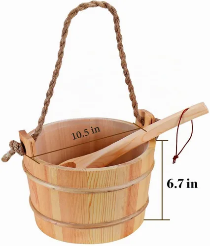 Vista 8 de Cubo de sauna con cucharón hecho a mano cubo de sauna de madera para sauna accesorio de spa - Cubo de sauna de 5 litros (1.3 galones) con sombrero