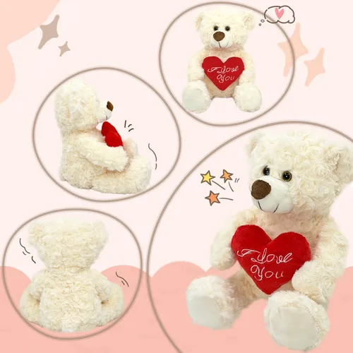 Vista 2 de Oso de peluche blanco con corazón rojo I Love You de 12 pulgadas, lindo oso de peluche pequeño suave para San Valentín, boda, aniversario, regalo