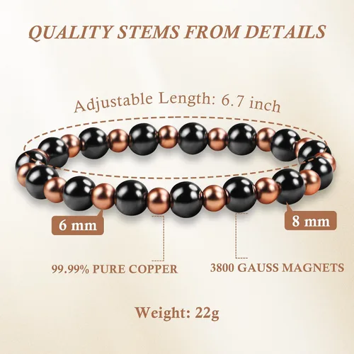 Vista 4 de PEALICIOUS Copper Bracelet for Women and Men with 3800 Gauss Magnetic Bead