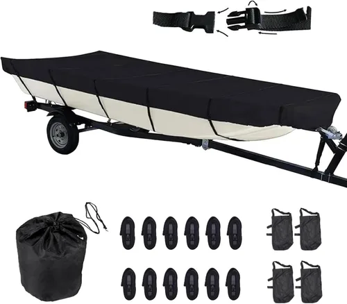 Vista 10 de Cubierta para Bote Jon 12 pies 420D Impermeable Remolcable Bote Jon Versión Mejorada con Accesorios de Fijación Adicionales Resistente a Arañazos