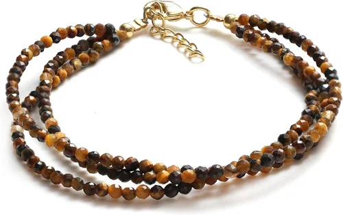 Vista 30 de Gempires - Pulseras de cuentas naturales de múltiples hebras, ligeras, hechas a mano, hipoalergénicas, de 8 pulgadas, chapadas en oro, elegantes