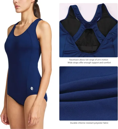 Vista 4 de BALEAF - Traje de baño conservador y deportivo de una pieza con espalda cruzada para mujer.