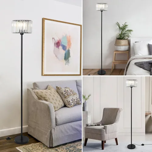 Vista 7 de HMVPL Lámpara de pie negra para dormitorio, moderna lámpara de pie para sala de estar con pantalla de cristal K9, lámpara de pie industrial