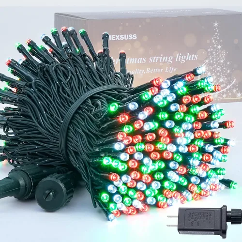 Vista 23 de JMEXSUSS Guirnalda de 250 luces LED que cambian de color, 11 modos, luces cálidas y multicolor para árbol de Navidad con luces de Navidad remotas al