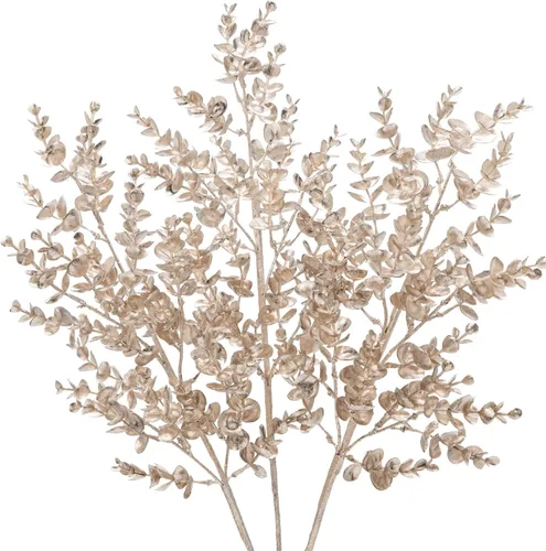 Vista 11 de Hollyone 60 cm de púas y aerosoles de árbol de Navidad 3 piezas tallos artificiales de magnolia color champán hojas de magnolia ramas de hoja de oro