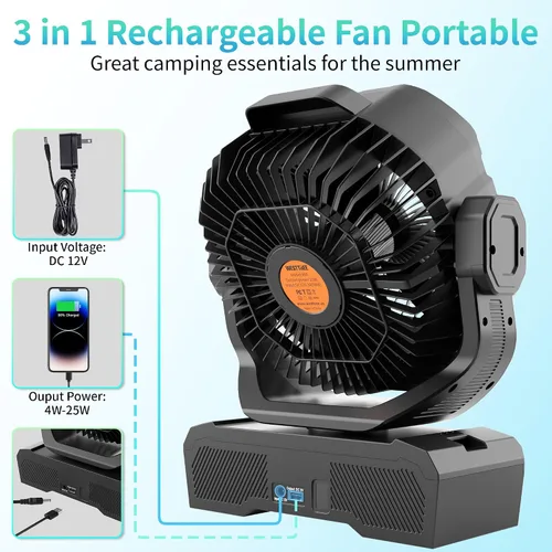 Vista 4 de WESTTREE - Ventilador de 45000 mAh, potente flujo de aire, funciona con pilas, ventilador de exterior para dormitorio, silencioso y oscilante