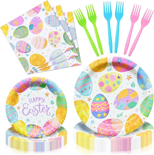 Vista 29 de Juego de vajilla de 96 piezas para baby shower, vajilla desechable de animales del bosque festoneado con platos de papel, servilletas y tenedores