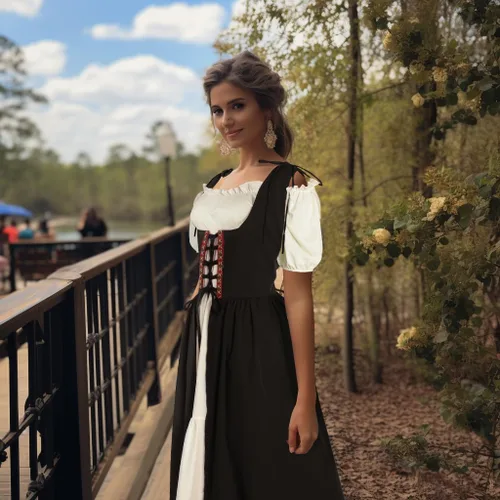 Vista 2 de HOMELEX Vestido renacentista para mujer, disfraz de elfo medieval, talla grande, disfraz de festival Ren Faire Midevil