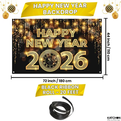Vista 2 de KatchOn, Cartel de feliz año nuevo extra grande – 72 x 44 pulgadas Fondo de Año Nuevo 2026 Decoraciones de Año Nuevo 2026 Cartel de Nochevieja