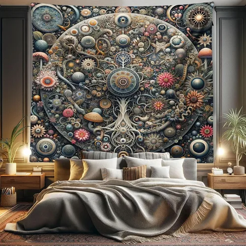 Vista 13 de Ambesonne Tapiz bohemio, diseño floral de bruja, luna y mariposa con adornos de mandala, decoración de tela para colgar en la pared para dormitorio