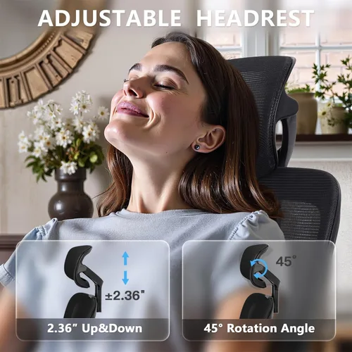 Vista 4 de Silla de oficina ajustable, silla de computadora ergonómica con soporte lumbar y reposacabezas, silla ejecutiva de respaldo alto con función