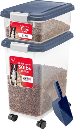 Vista 12 de IRIS USA Contenedor hermético de almacenamiento de comida para perros combinado de 30 libras y 11 libras, caja apilable para premios, cuchara de 2