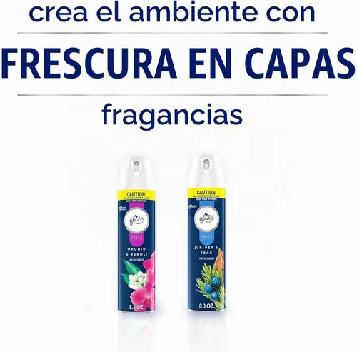 Vista 5 de Glade Ambientador en aerosol, enebro y teca, colección fresca, 8.3 onzas, 6
