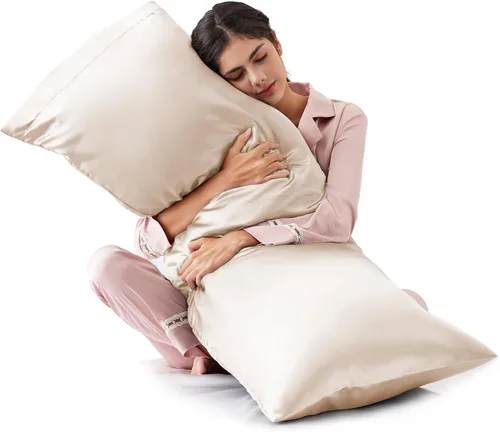 Vista 22 de Love's cabin Funda de almohada de satén para cabello y piel, similar a las fundas de almohada de seda, paquete de 2 fundas de almohada