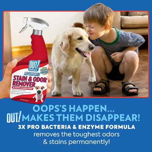 Vista 4 de OUT! PetCare - Spray removedor de olores y manchas para mascotas, limpiador de alfombras y pisos, desodorante para perros y gatos, fabricado