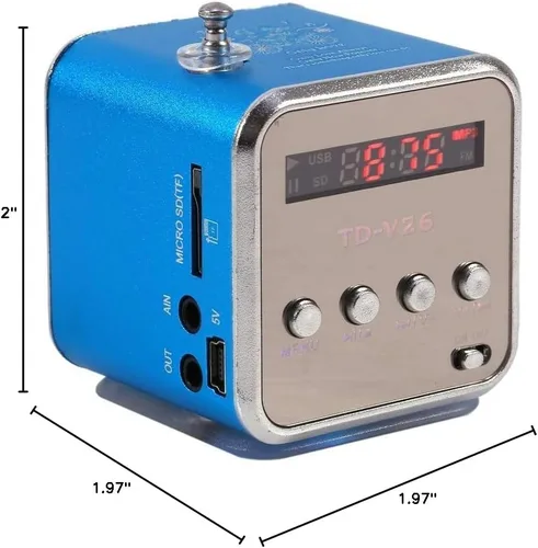 Vista 2 de Eboxer Mini altavoz portátil reproductor de música, radio FM, altavoz estéreo, soporte para tarjeta TF y disco U, diseño breve, mini altavoz